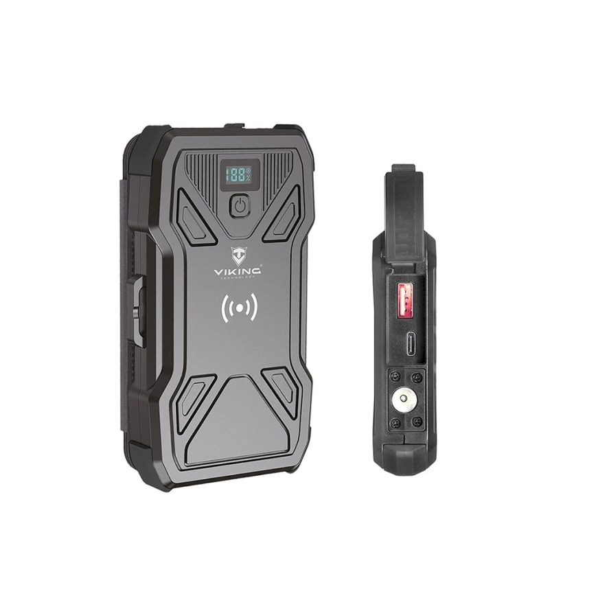 Viking - powerbanka s LED svietidlom, bezdrôtovým nabíjaním a solárnym panelom Power Delivery 22,5 W/10000 mAh