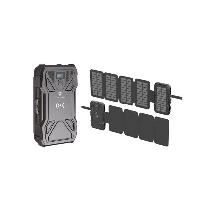 Viking - powerbanka s LED svietidlom, bezdrôtovým nabíjaním a solárnym panelom Power Delivery 22,5 W/10000 mAh
