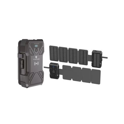 Viking - Powerbanka s LED svietidlom, bezdrôtovým nabíjaním a solárnym panelom Power Delivery 22,5W/30000 mAh