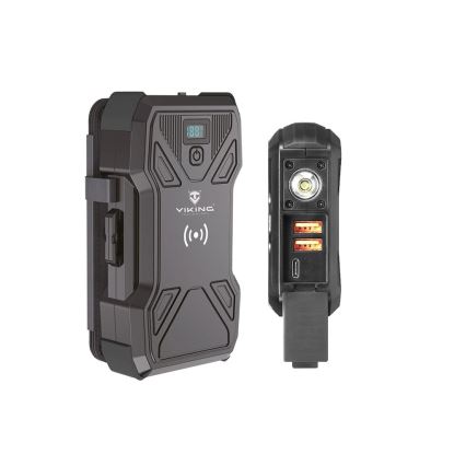 Viking - Powerbanka s LED svietidlom, bezdrôtovým nabíjaním a solárnym panelom Power Delivery 22,5W/30000 mAh