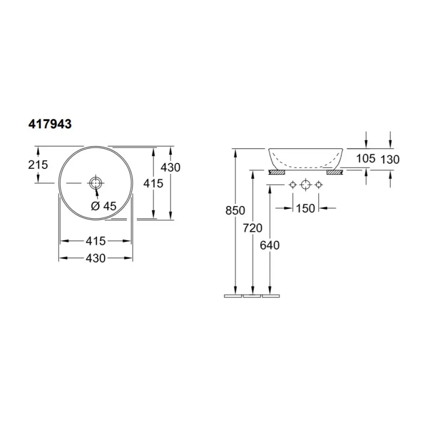 Villeroy & Boch 41794301 - Umývadlo na dosku ARTIS Ø 43 cm keramika/biela