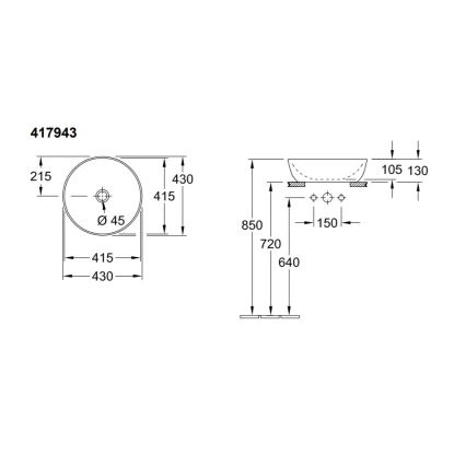 Villeroy & Boch 417943R1 - Umývadlo na dosku ARTIS priemer 43 cm keramika/biela