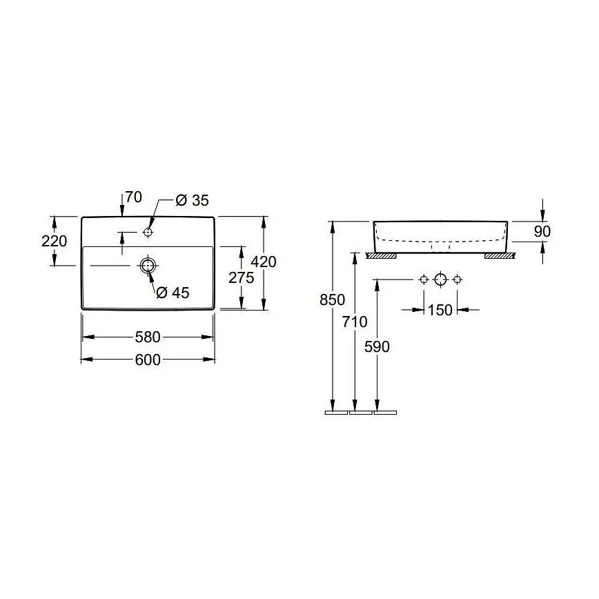 Villeroy & Boch 4A076001 - Umývadlo na dosku MEMENTO 60x42 cm keramika/biela