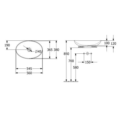 Villeroy & Boch 4A470001 - Umývadlo na dosku LOOP&FRIENDS 56x38 cm keramika/biela