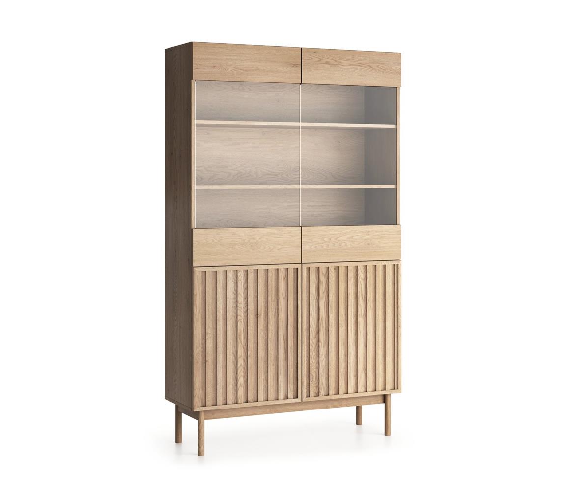 Gala Meble Vitrína KIOTO 106x183x37 cm dub Cremona/sklo S28-W2D-CRE