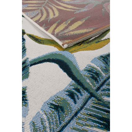 Vonkajší koberec CAPPUCCINO 80x165 cm tyrkysový/listový vzor