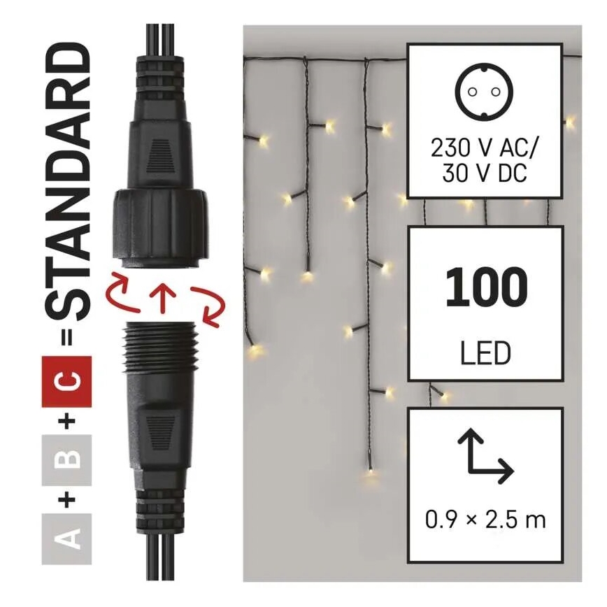Vonkajší LED reťaz 100xLED/2,5x0,9m IP44 teplá biela