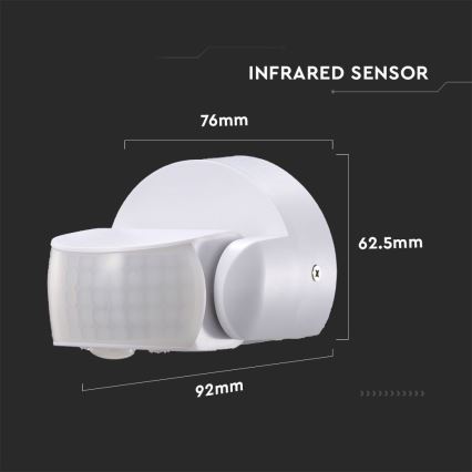Vonkajší senzor pohybu infračervený 180/360° 600W/230V IP65 biela