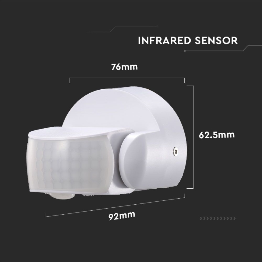 Vonkajší senzor pohybu infračervený 180/360° 600W/230V IP65 biela