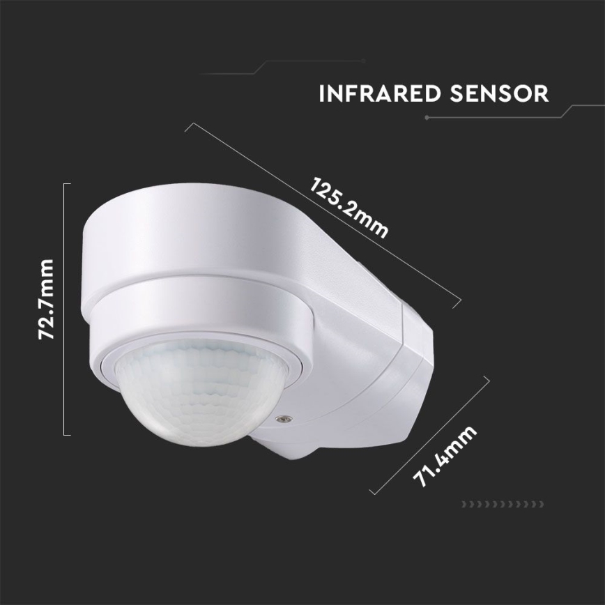 Vonkajší senzor pohybu infračervený 240° 600W/230V IP65 biela