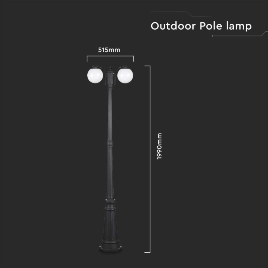 Vonkajšia lampa 2xE27/60W/230V IP44 199 cm čierna