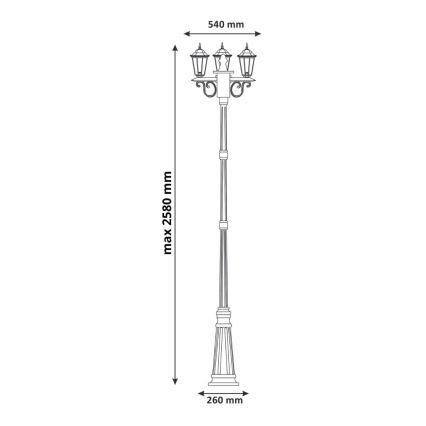 Vonkajšia lampa 3xE27/20W/230V IP43 2,58 m patina