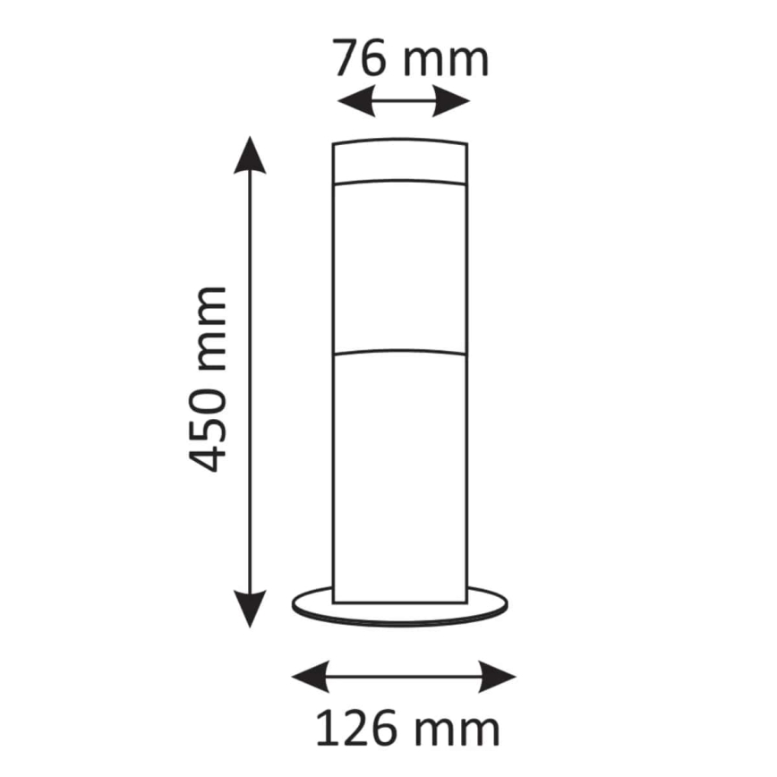 Valcový objekt s rozmermi 450 mm na výšku a 76 mm na šírku. Je znázornený schematicky, v čiernobielej grafike.