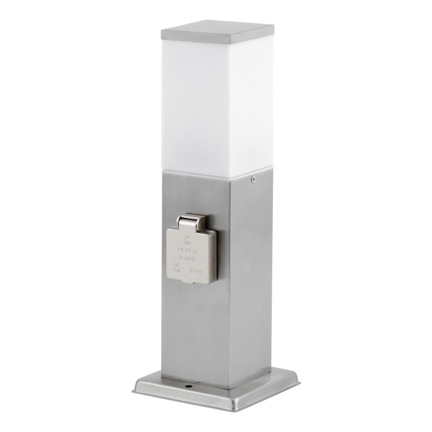 Vonkajšia lampa s 2 zásuvkami SCHUKO 1xE27/20W/230V matný chróm IP44