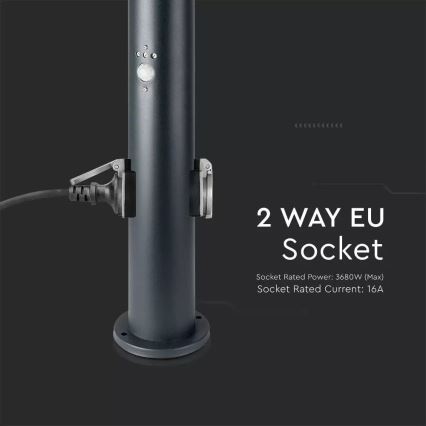 Vonkajšia lampa so senzorom a 2 zásuvkami SCHUKO 1xE27/60W/230V IP44 60cm antracit