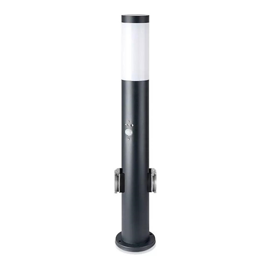 Vonkajšia lampa so senzorom a 2 zásuvkami SCHUKO 1xE27/60W/230V IP44 60cm antracit