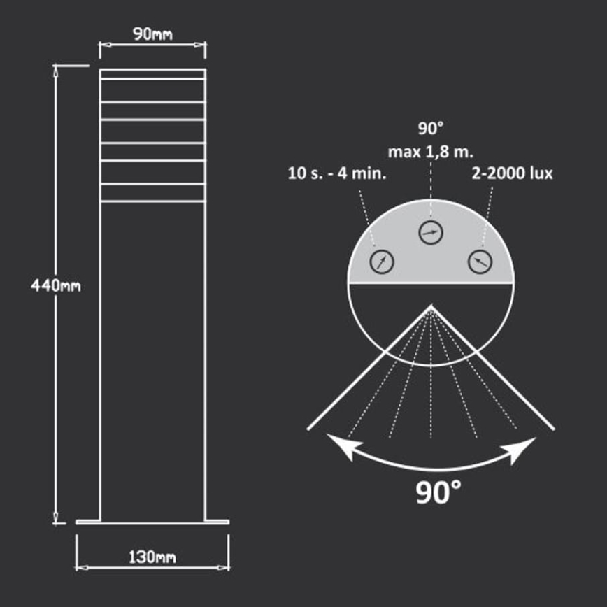 Vonkajšia lampa so senzorom TEKSAS 1xE27/12W/230V IP44 44 cm antracit