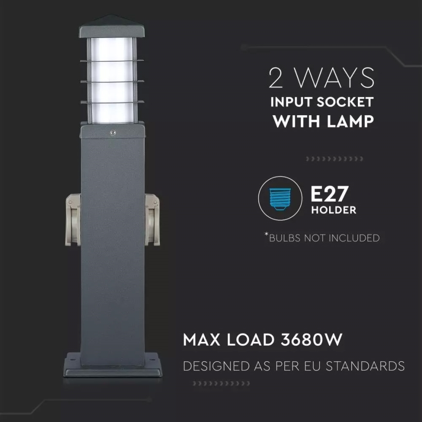 Vonkajšia lampa so zásuvkami SCHUKO 1xE27/13W/230V IP44