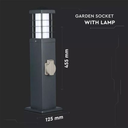 Vonkajšia lampa so zásuvkami SCHUKO 1xE27/13W/230V IP44