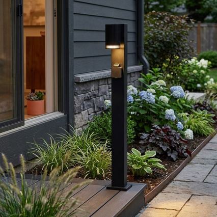 Vonkajšia lampa so zásuvkou SCHUKO 1xGU10/10W/230V IP44 80 cm čierna
