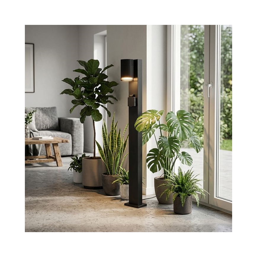 Vonkajšia lampa so zásuvkou SCHUKO 1xGU10/10W/230V IP44 80 cm čierna