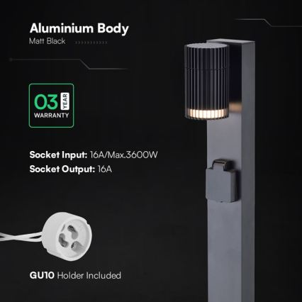 Vonkajšia lampa so zásuvkou SCHUKO 1xGU10/10W/230V IP44 80 cm čierna