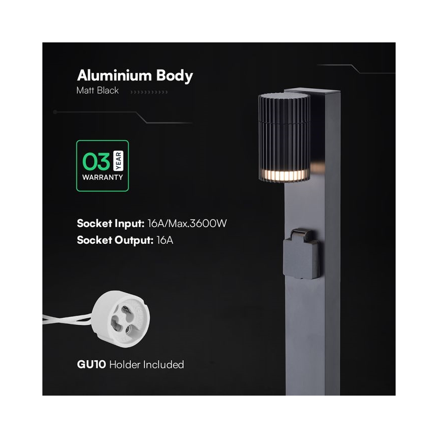 Vonkajšia lampa so zásuvkou SCHUKO 1xGU10/10W/230V IP44 80 cm čierna