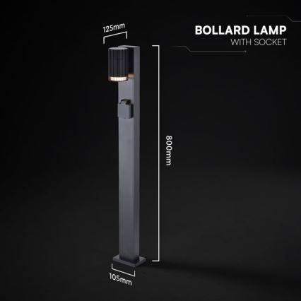 Vonkajšia lampa so zásuvkou SCHUKO 1xGU10/10W/230V IP44 80 cm čierna