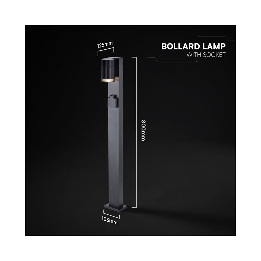 Vonkajšia lampa so zásuvkou SCHUKO 1xGU10/10W/230V IP44 80 cm čierna