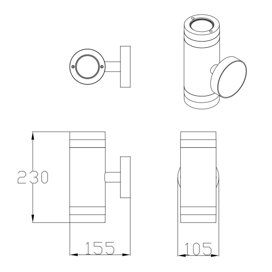 Vonkajšie nástenné svietidlo RINO 2xGU10/12W/230V IP54 čierna