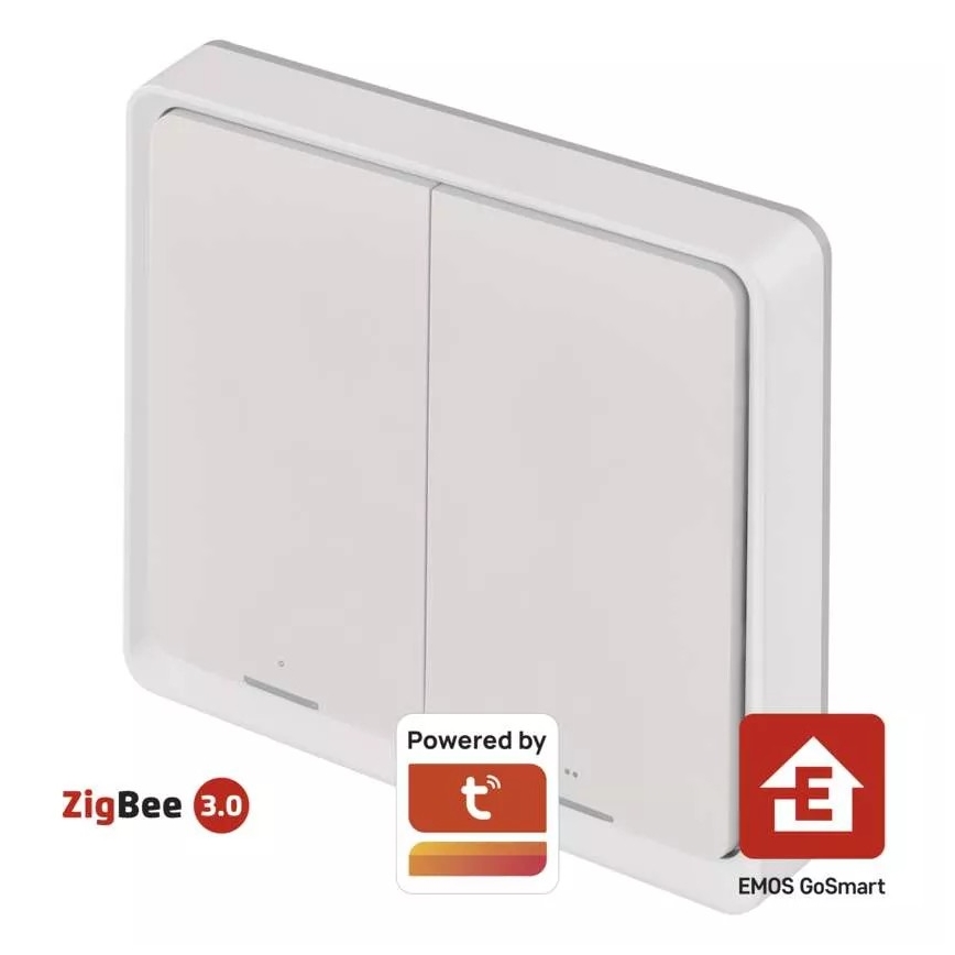 Vypínač 2-tlačidlový GoSmart 1xCR2430 Tuya biela