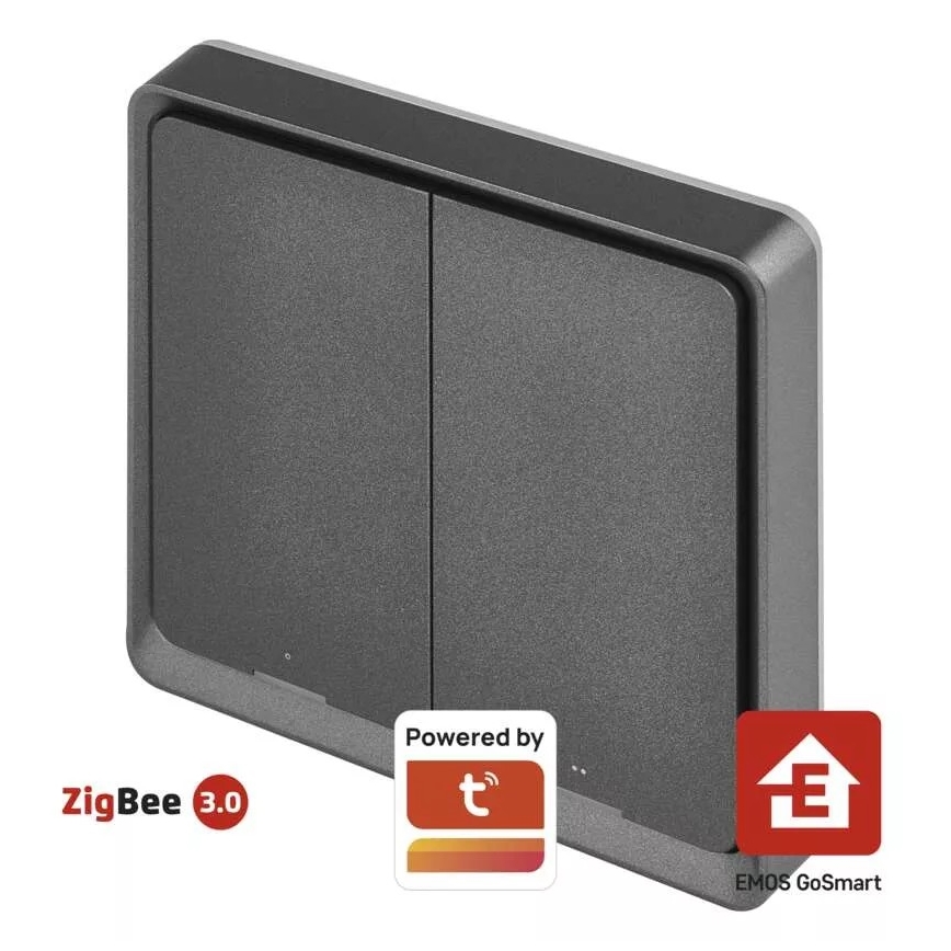 Vypínač 2-tlačidlový GoSmart 1xCR2430 Tuya čierna
