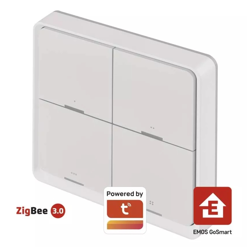 Vypínač 4-tlačidlový GoSmart 1xCR2430 Tuya biela