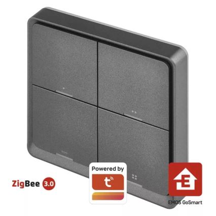 Vypínač 4-tlačidlový GoSmart 1xCR2430 Tuya čierna