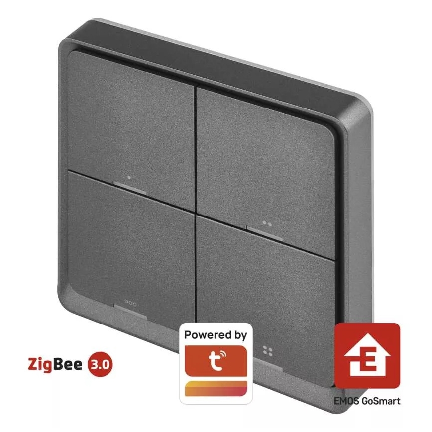 Vypínač 4-tlačidlový GoSmart 1xCR2430 Tuya čierna