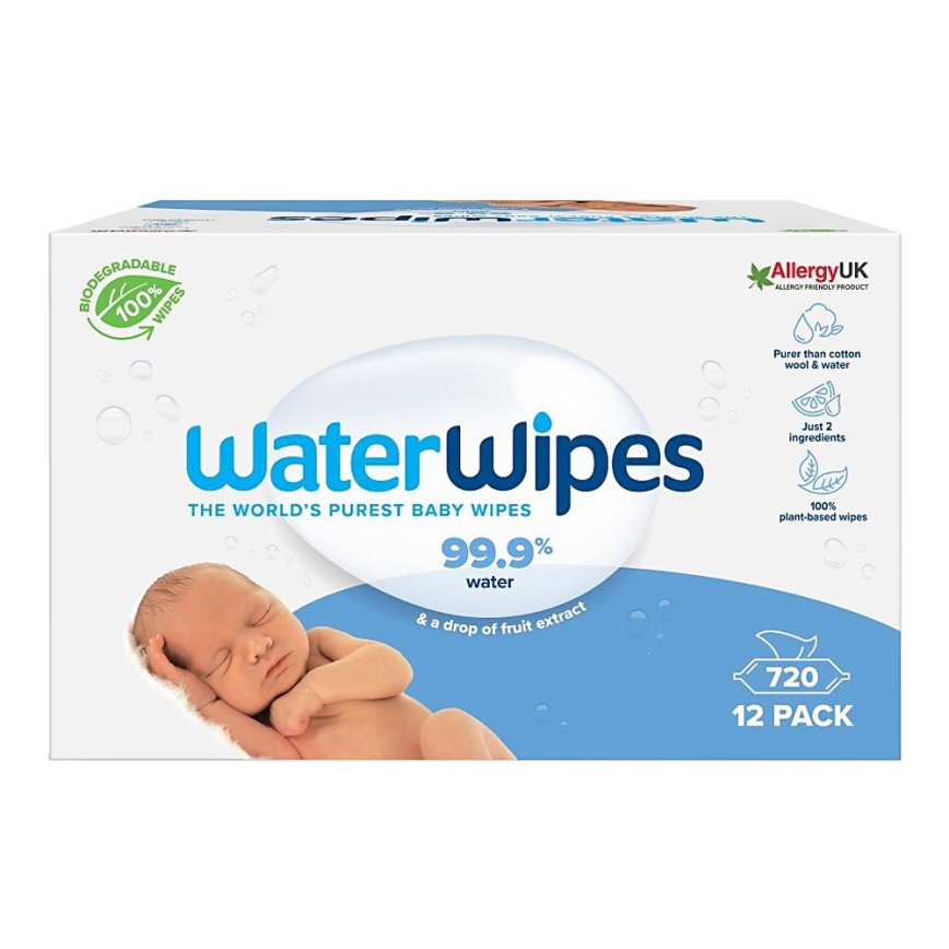 WaterWipes - SADA 12x Vlhčené obrúsky bez obsahu plastov 60 ks (720 ks)