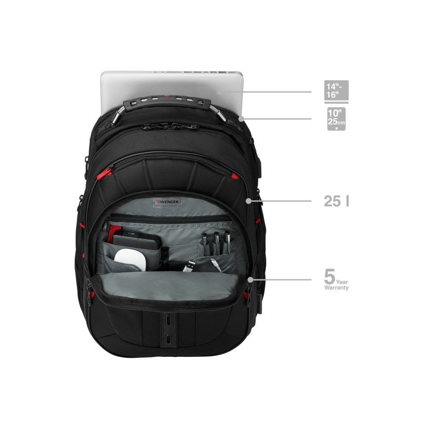 Wenger - Batoh na notebook 25 l 16" s vreckom na tablet 10" Pegasus Deluxe čierna
