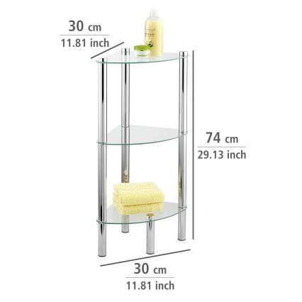 WENKO 15850100 - Polica YAGO 30x74 cm nerez/strieborná/priehľadná