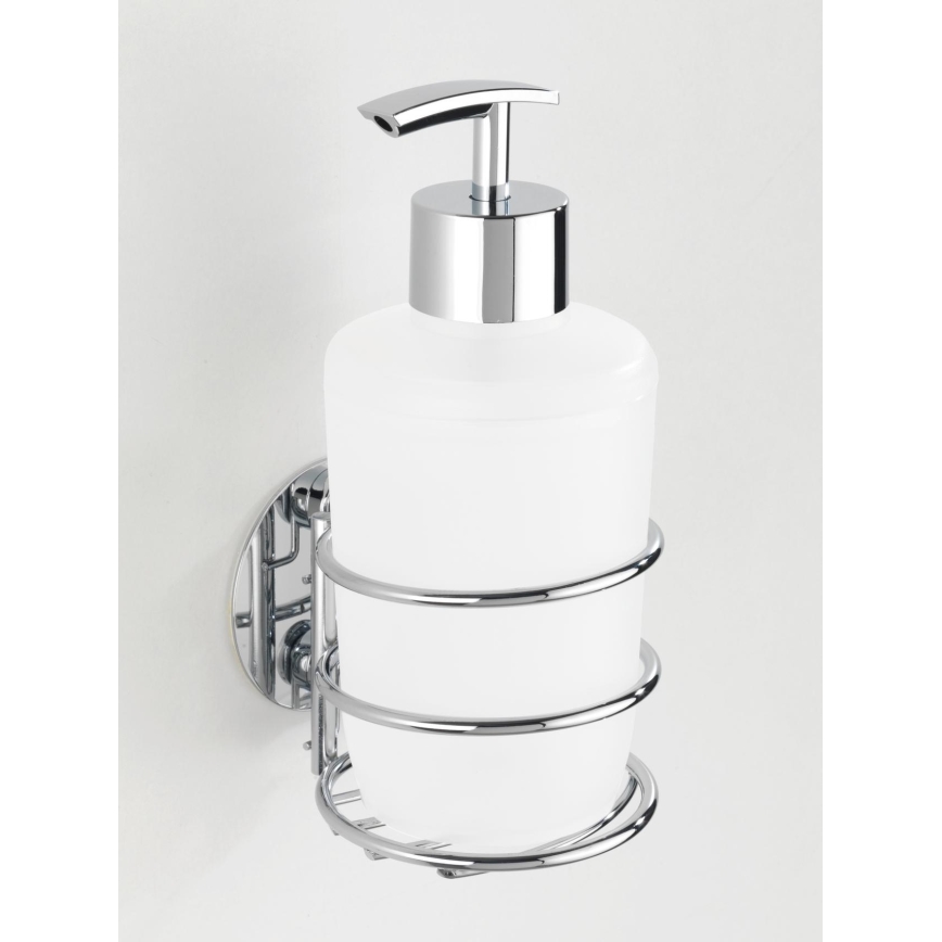 WENKO 18777100-Dávkovač na mydlo TURBO-LOC RUND STAHL 7,5x16,5 cm lesklý chróm/biela