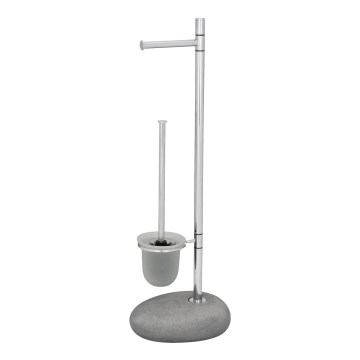 WENKO 19494100 - WC kefa PEBBLE STONE 23,5x70 cm lesklý chróm/šedá/satén