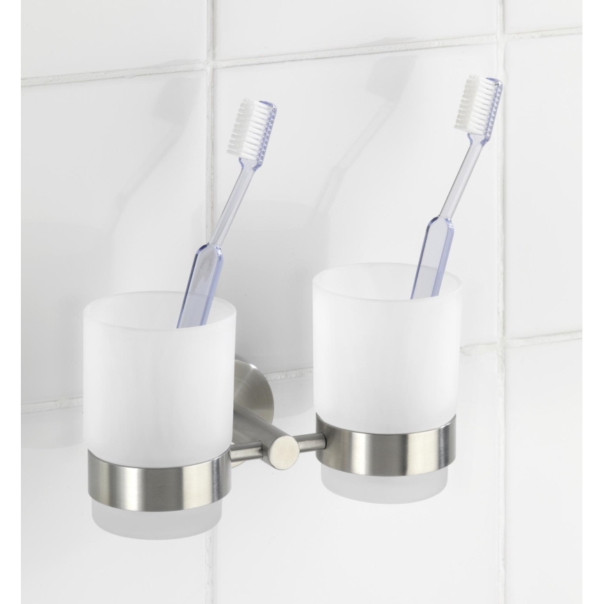 WENKO 19638100 - Držiak na zubné kefky BOSIO MATT 17,5x9,5 cm nerez/strieborný
