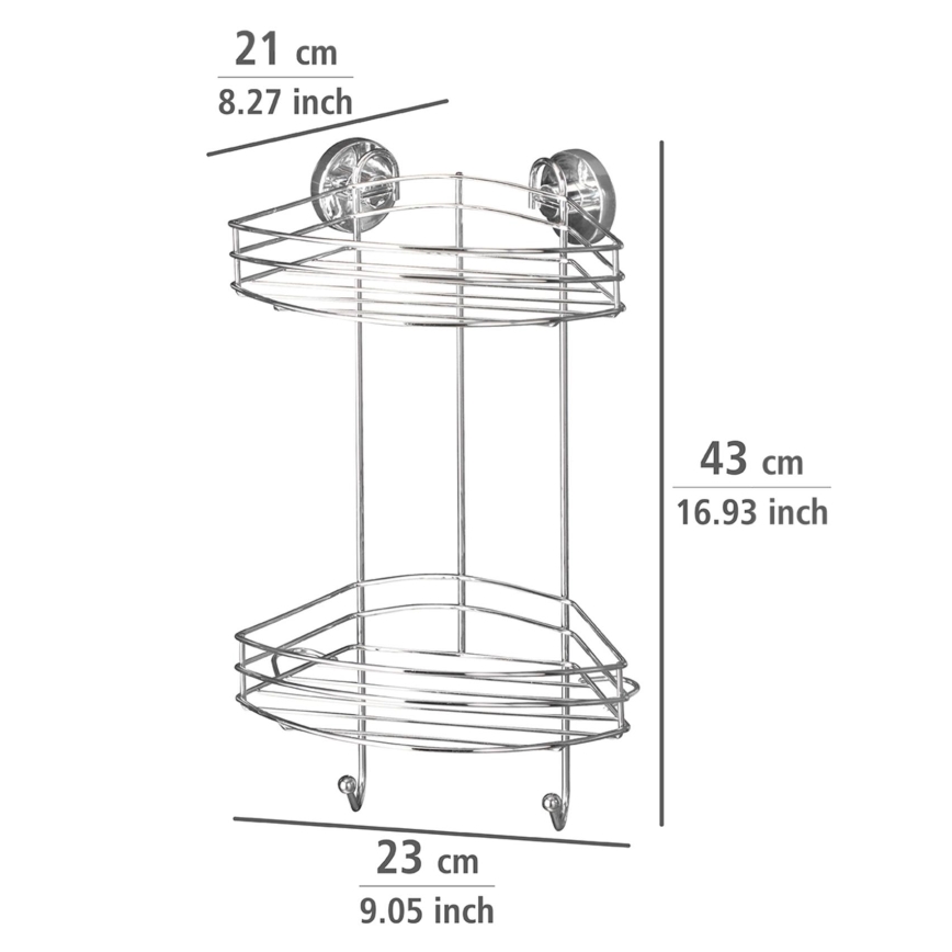 WENKO 20885100-Rohová polica VACUUM-LOC RUND STAH 24,5x41 cm lesklý chróm