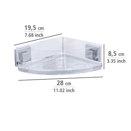 WENKO 22686100-Rohová polica VACUUM-LOC QUADRO ED 28x19,5 cm strieborná/priehľadná