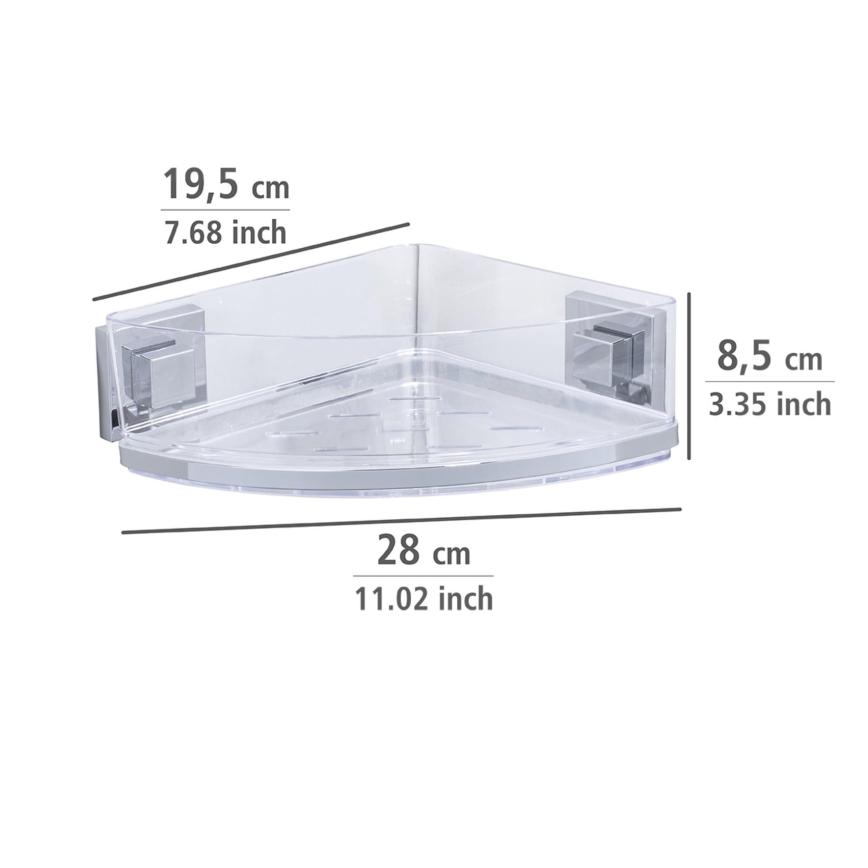WENKO 22686100-Rohová polica VACUUM-LOC QUADRO ED 28x19,5 cm strieborná/priehľadná
