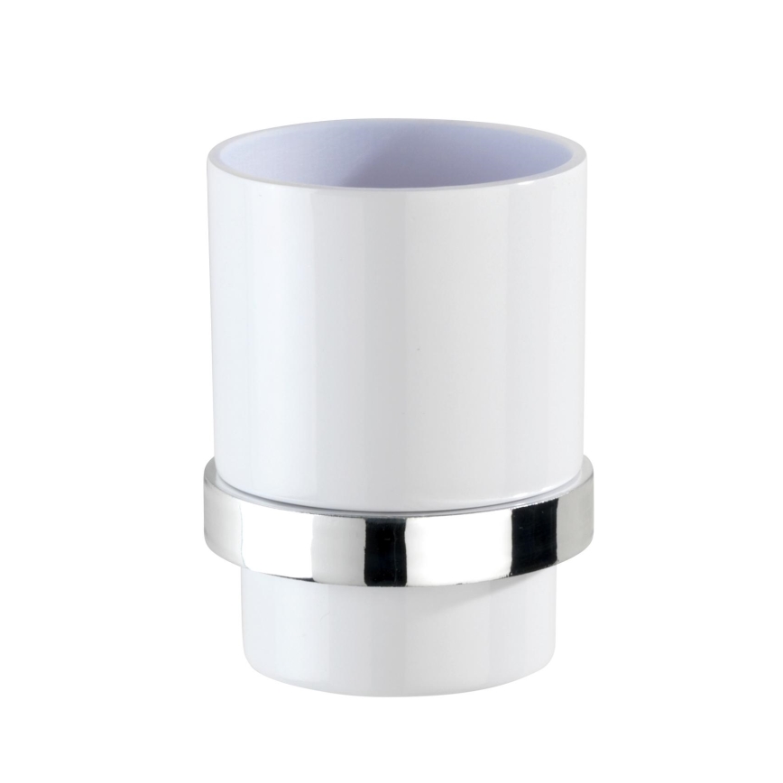 WENKO 23847800-Kelímok na zubné kefky TURBO-LOC QUADRO ED. 7x9,5 cm lesklý chróm/biela