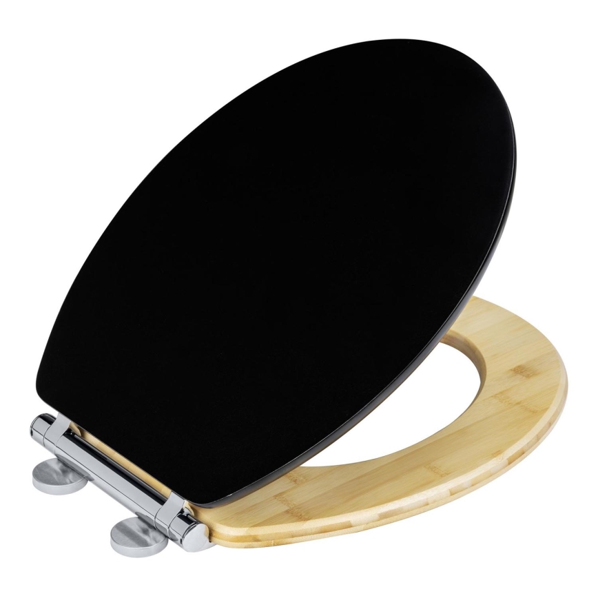 WENKO 25772100 - WC sedadlo BAMBUZA 37x44 cm čierna/hnedá/lesklý chróm