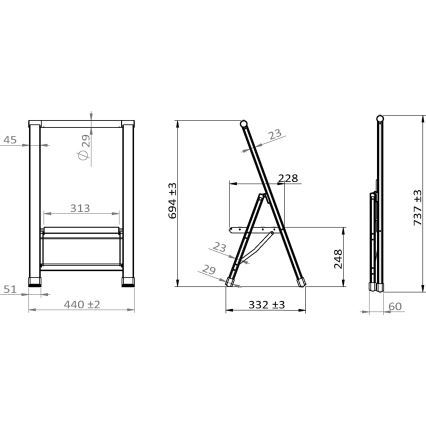 WENKO 601011100 - Stupienkový rebrík ALU-DESIGN 44x101 cm strieborná/čierna