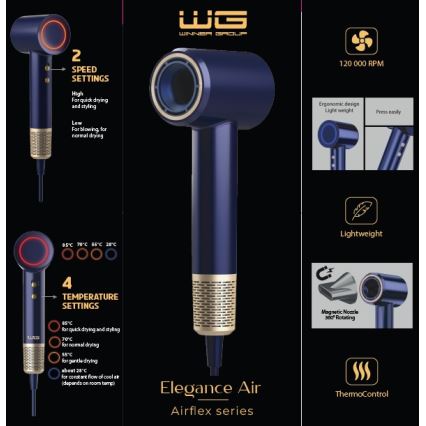 Winner Group - Fén s ionizátorom Elegance Air 1600W/230V modrá