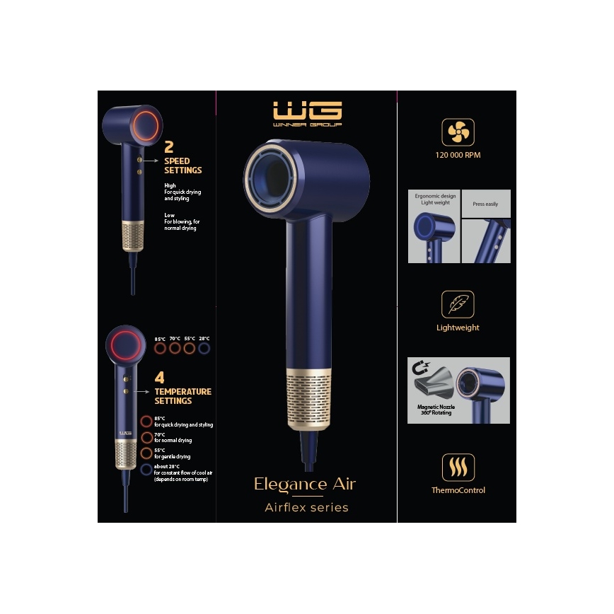 Winner Group - Fén s ionizátorom Elegance Air 1600W/230V modrá