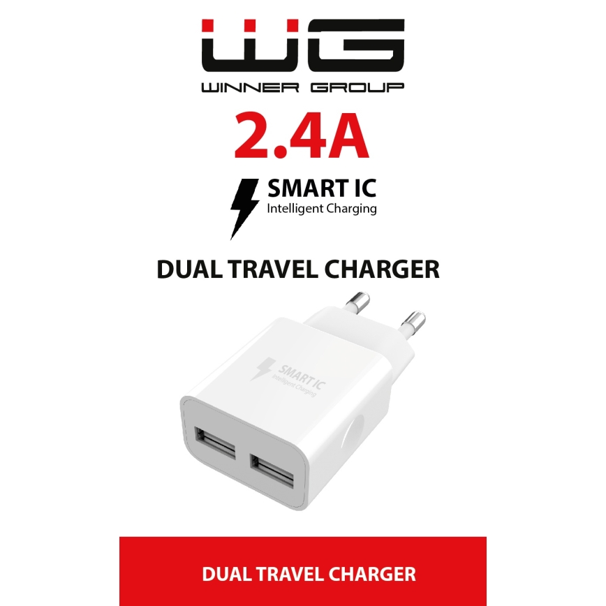 Winner Group - Nabíjací adaptér 2xUSB-A 12W biela